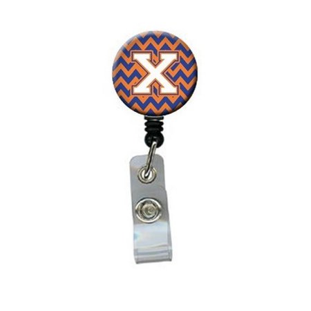 CAROLINES TREASURES Letter x Chevron Blue and Orange No.3 Retractable Badge Reel CJ1060-XBR